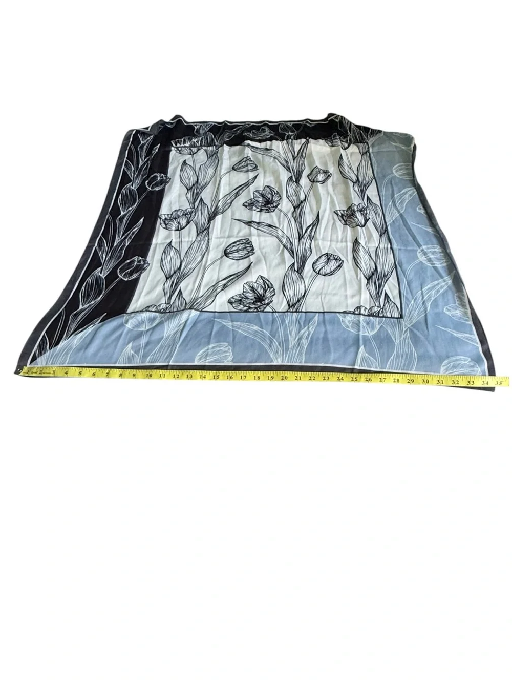 Elegant Black Light Blue & White Floral Scarf